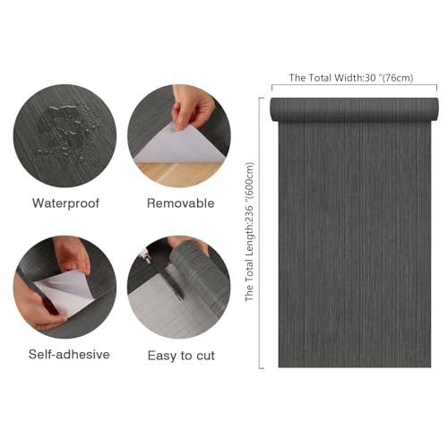 CHIHUT Extra Wide 30x236 Dark Grey Grasscloth Peel and Stick Wallpaper Linen Fabric Seagrass Textured Contact Paper Self Adhesive Removable Wallpaper for Bedroom Bathroom Living Room Wall Covering - Image 3