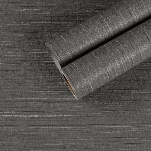 CHIHUT Extra Wide 30x236 Dark Grey Grasscloth Peel and Stick Wallpaper Linen Fabric Seagrass Textured Contact Paper Self Adhesive Removable Wallpaper for Bedroom Bathroom Living Room Wall Covering - Image 1