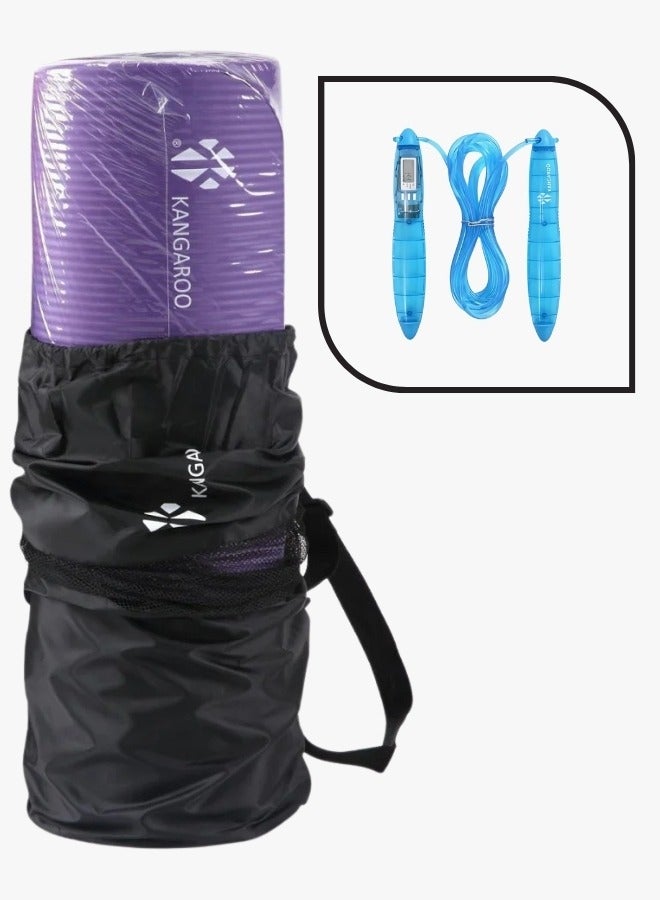 كانجرو مجموعة فرشة التمارين سمك 15 ملي بنفسجي مع حبل نط ازرق