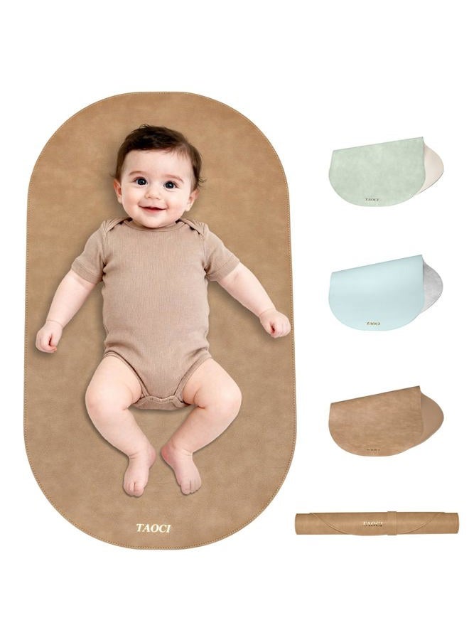 TAOCI Baby Changing Pad, Wipeable Portable Changing Pad, Diaper Change Mat, Waterproof Vegan Leather Changing Pads for Home & Travel, Brown, 27.5 x 15.7 '' - Image 1