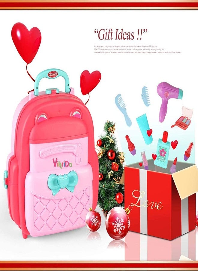 VikriDA Makeup Toy Pretend Play Sets Simulation Lovely Dressing Up Kit with 2-in-1 Carrier Backpack, 30 Pcs Role Play Educational Toy Pretend Game Gifts for Kids Girls - Image 5