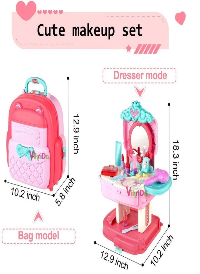 VikriDA Makeup Toy Pretend Play Sets Simulation Lovely Dressing Up Kit with 2-in-1 Carrier Backpack, 30 Pcs Role Play Educational Toy Pretend Game Gifts for Kids Girls - Image 2