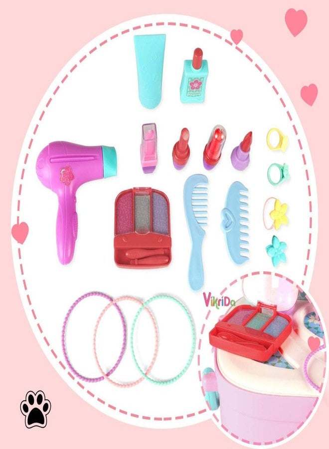 VikriDA Makeup Toy Pretend Play Sets Simulation Lovely Dressing Up Kit with 2-in-1 Carrier Backpack, 30 Pcs Role Play Educational Toy Pretend Game Gifts for Kids Girls - Image 3