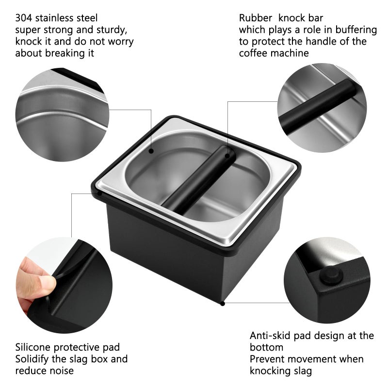 LYHLYA Espresso Knock Box, Stainless Steel Coffee Knock Box Large Capacity Coffee Pucks Container Espresso Machine Tool for Coffee Ground (Small) - Image 3
