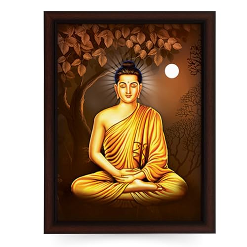 Masstone Buddha Paintings for Living Room | Lord Buddha Painting with Frame 35X28 CM | Gautam Buddha Wall Painting | Wall Paintings for Home Decoration - Image 1