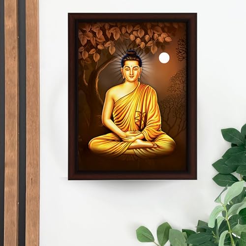 Masstone Buddha Paintings for Living Room | Lord Buddha Painting with Frame 35X28 CM | Gautam Buddha Wall Painting | Wall Paintings for Home Decoration - Image 3