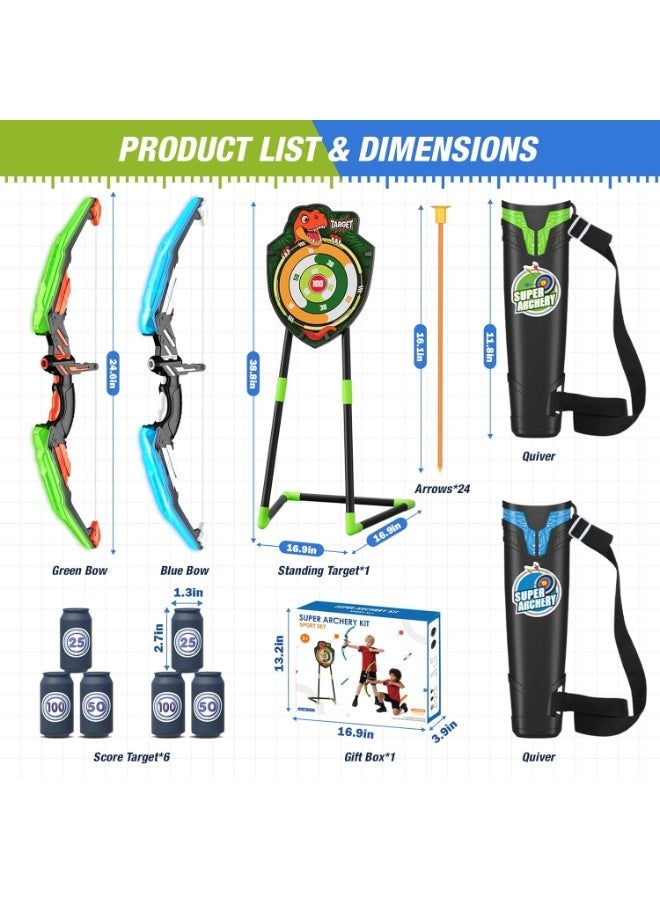 Arabest 2 Pack Archery Set - Includes 2 Bows, 24 Suction Cup Arrows & 2 Quivers & Standing Target, Outdoor Light Up Toys for Indoor Outdoor Sport Gifts for Boys Girls Ages 4-12 - Image 5