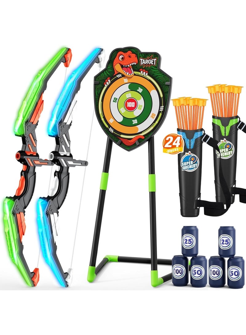 Arabest 2 Pack Archery Set - Includes 2 Bows, 24 Suction Cup Arrows & 2 Quivers & Standing Target, Outdoor Light Up Toys for Indoor Outdoor Sport Gifts for Boys Girls Ages 4-12 - Image 1