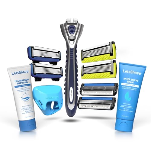 LetsShave 7-Month Shave Pack with World's First and Only 7 Blade Razor | Shaving Kit with (1) Razor Handle + (2) Pro 7 Max + (2) Pro 6 + (2) Pro 3 Blades + Transparent Shave Gel (15ml) + After Shave Balm (30ml) + Travel Cap - Image 1
