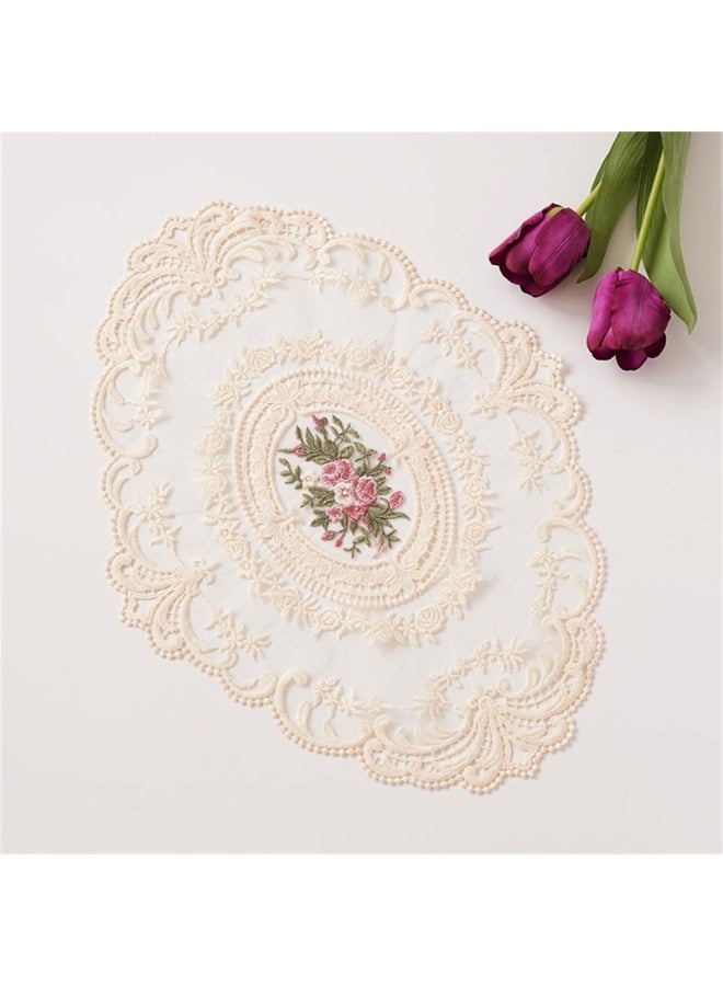 مفرش مائدة بيضاوي عتيق مطرز يدوياً من الجاكار مفرش مائدة بيضاوي 31 × 42 سم - Image 4