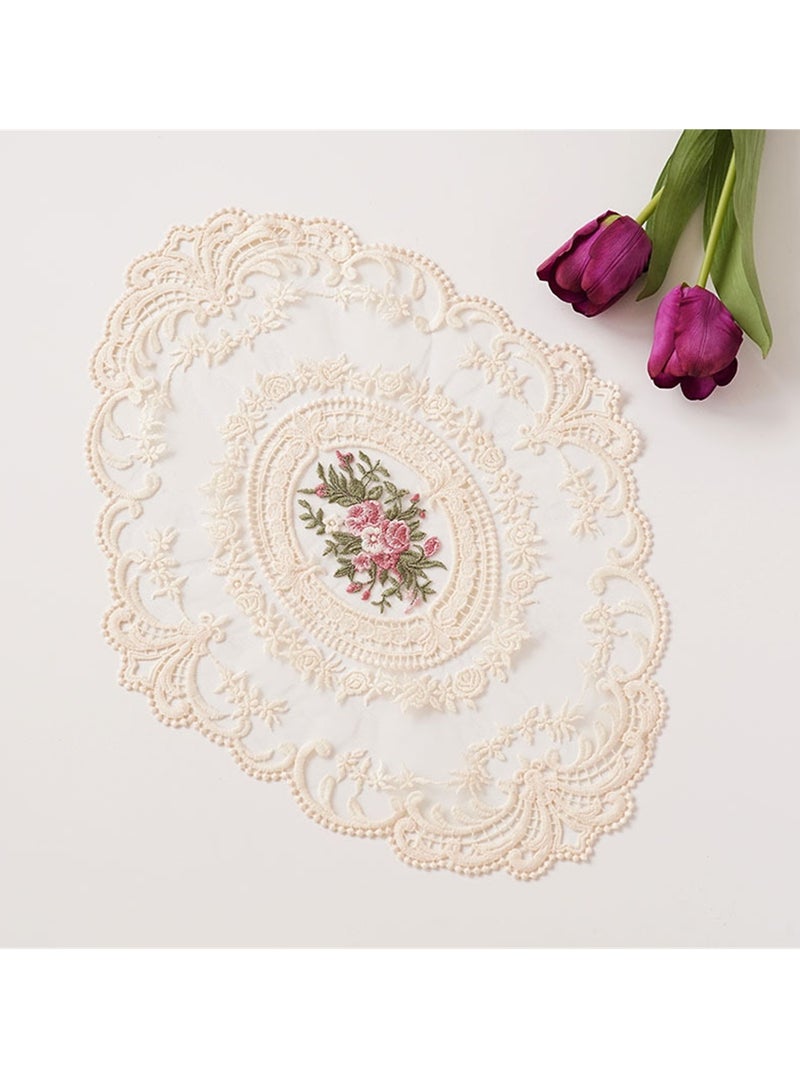 مفرش مائدة بيضاوي عتيق مطرز يدوياً من الجاكار مفرش مائدة بيضاوي 31 × 42 سم - Image 1