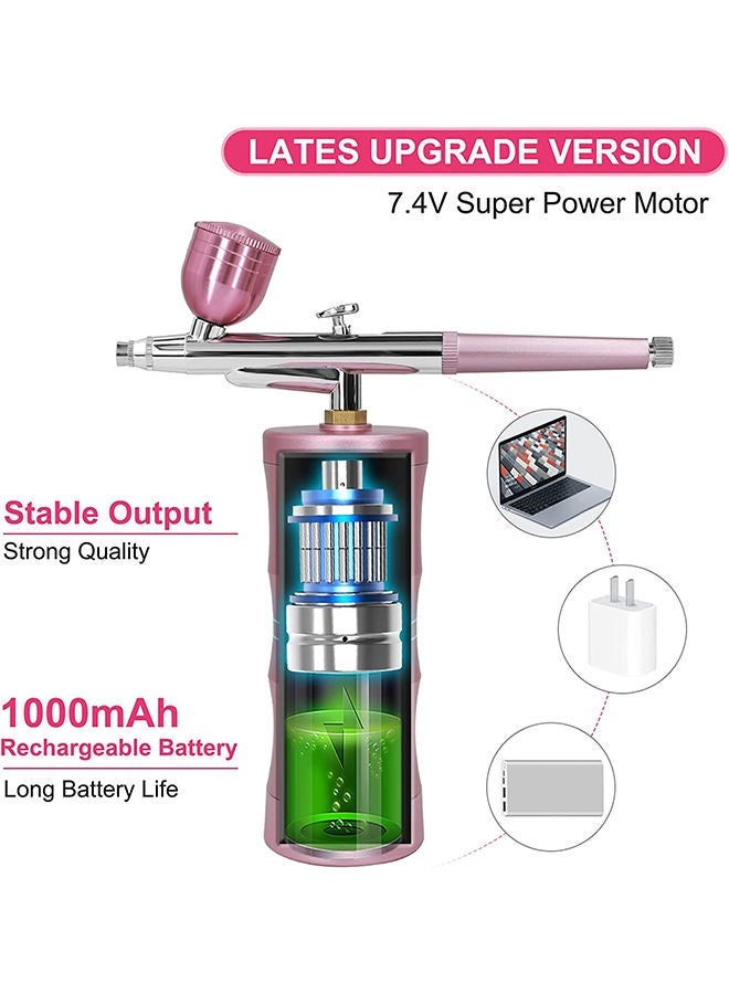 Airbrush Kit with Air Compressor, Rechargeable Portable Cordless Air Brush Painting for Painting, Nail Art, Tattoo (Pink) - Image 3