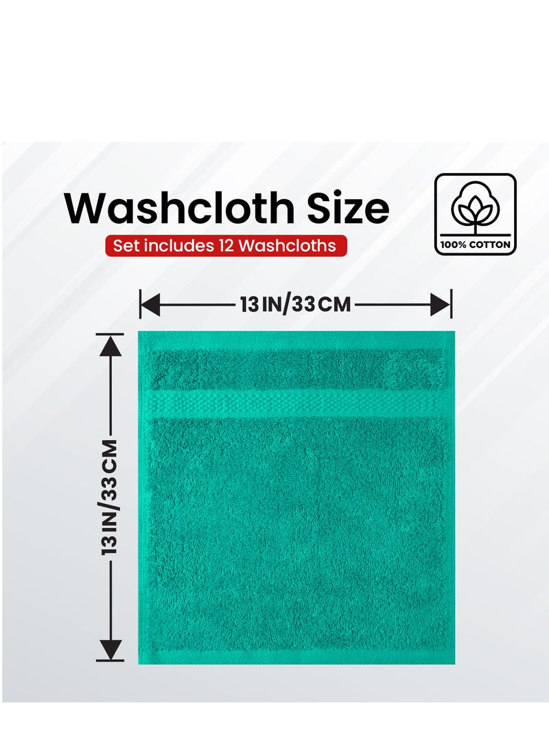 Infinitee Xclusives Infinitee Xclusives [12 Pack] Premium Green Wash Cloths and Face Towels, 13 x13 Inches (33cm x 33cm) 100% Cotton, Soft and Absorbent Washcloths Set - Perfect for Bathroom, Gym, and Spa  - Image 3