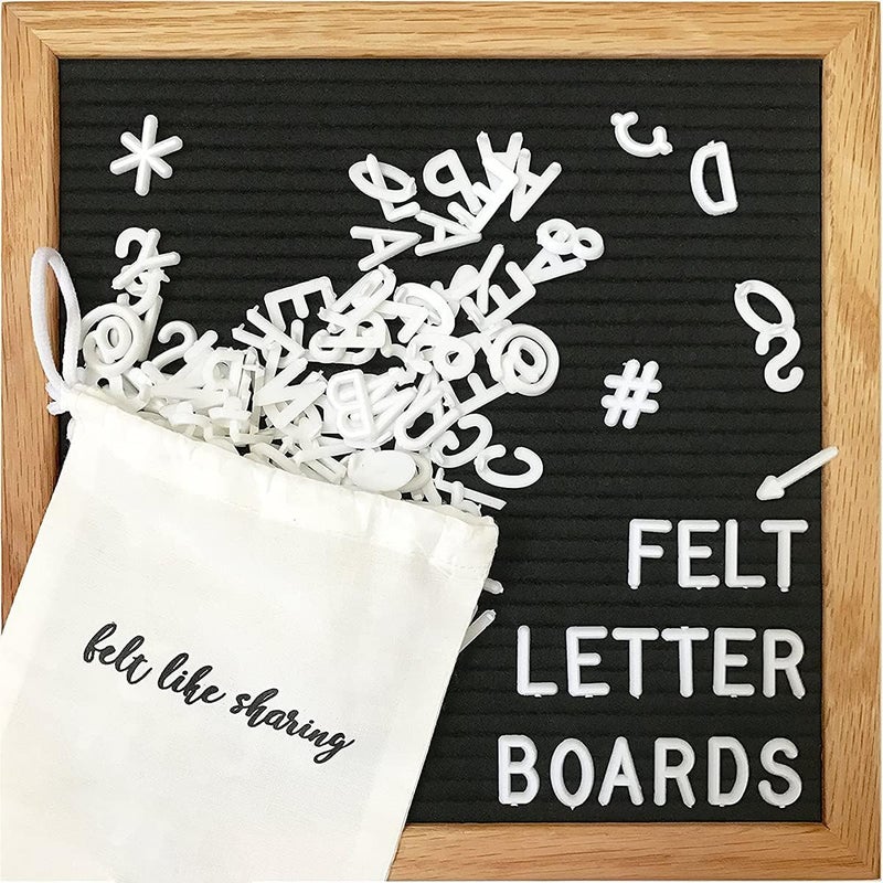 Felt Like Sharing Felt Letter Board, 10x10in Changeable Letter Board with Letters White 300 Piece - Felt Message Board, Oak Frame Wooden Letter Board for Baby Announcements, Milestones, Office Decor & More (Black) - Image 1