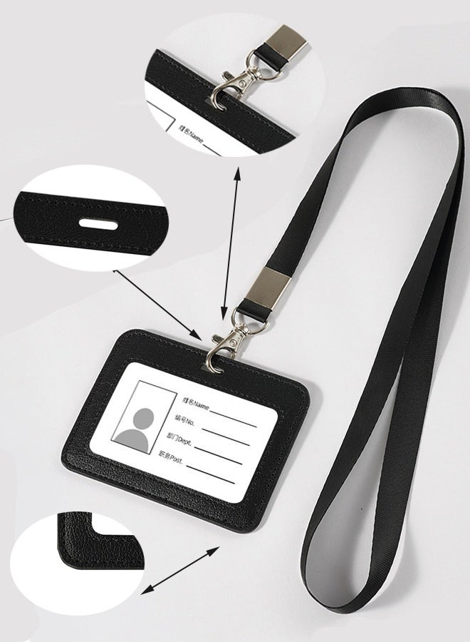 KANGLI 2 Pcs Transparent Badge Holder with Lanyard, PU Leather ID Card Badge Business Card Holder with Zinc Alloy Rust-proof Clasp Nylon Lanyard for Work ID, School ID, Metro Card, Access Card, Black - Image 3