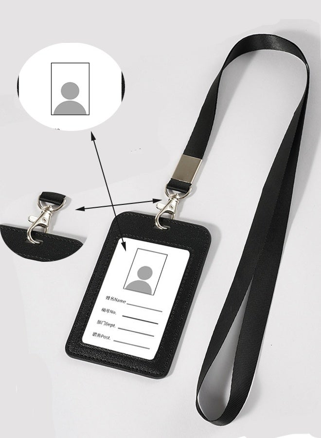 KANGLI 2 Pcs Transparent Badge Holder with Lanyard, PU Leather ID Card Badge Business Card Holder with Zinc Alloy Rust-proof Clasp Nylon Lanyard for Work ID, School ID, Metro Card, Access Card, Black - Image 4