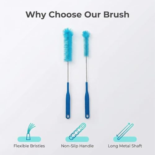 TOOYIMR 15.5 Inch Long Bottle Brush with 360° Rotating Head - Soft Bristles for Washing Glass, Narrow Neck Bottles, Wine Bottles, Vase, Hummingbird Feeder, Dishwasher Hose & Aquarium Tube, 2 Pack - Image 5