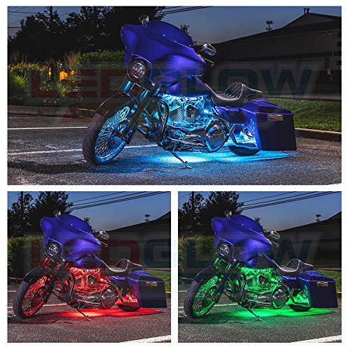 LEDGlow 10pc Advanced Million Color LED Motorcycle Accent Underlow Light Kit - 15 Solid Colors - 6 Patterns - Multi-Color Flexible Strips - Includes Waterproof Control Box & 2 Wireless Remotes - Image 4