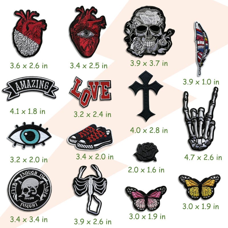 Cazzon Dark Embroidered Applique Iron On Patches for Backpacks, Rock Band Patches for Jackets, Cool Sew Patch for Clothing, Jeans, Hats, DIY Accessories (Dark7 15 Pcs) - Image 2