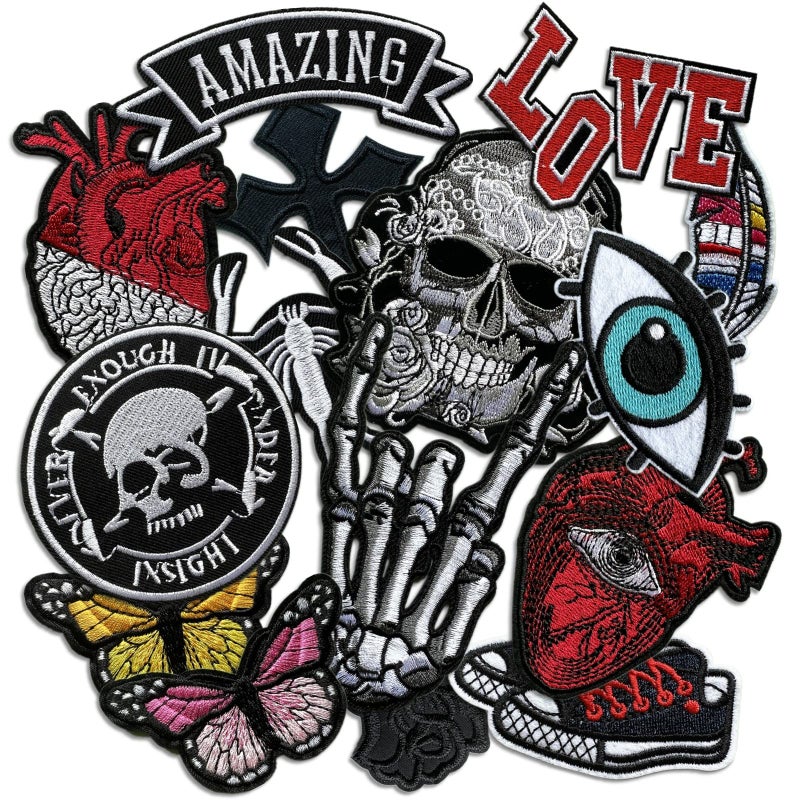 Cazzon Dark Embroidered Applique Iron On Patches for Backpacks, Rock Band Patches for Jackets, Cool Sew Patch for Clothing, Jeans, Hats, DIY Accessories (Dark7 15 Pcs) - Image 1