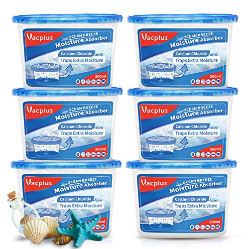 Vacplus مجموعة فاكبلس لامتصاص الرطوبة 6 عبوات، 10.5 أونصة صناديق محمولة لامتصاص الرطوبة لحمامك، خزانة ملابسك وسيارتك، مزيل للرطوبة برائحة المحيط، أزرق فاتح - Image 1