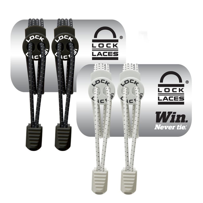Lock Laces No-Tie Elastic Shoelaces (2-Pack) â€“ One Size Fits All â€“ Original Elastic Lacing Solution for Sneakers, Running & Athletic Shoes (Black-White) - Image 1