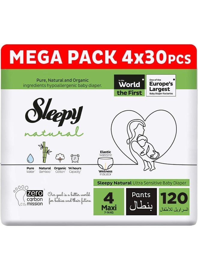 Sleepy حفاضات طبيعية للأطفال بحجم 4، 120 قطعة، (4X30) راحة قصوى، امتصاص فائق، صديقة للبيئة، مضادة للحساسية، 4 × 30 قطعة - Image 1