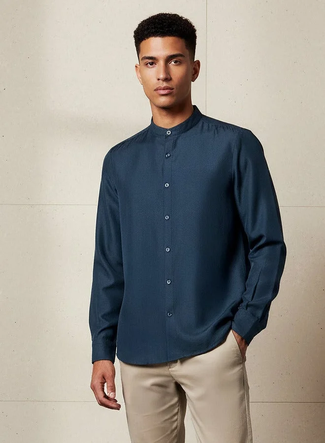 سبلاش فيڤ Men Regular Fit Mandarin Collar Long Sleeves Linen Look Shirt