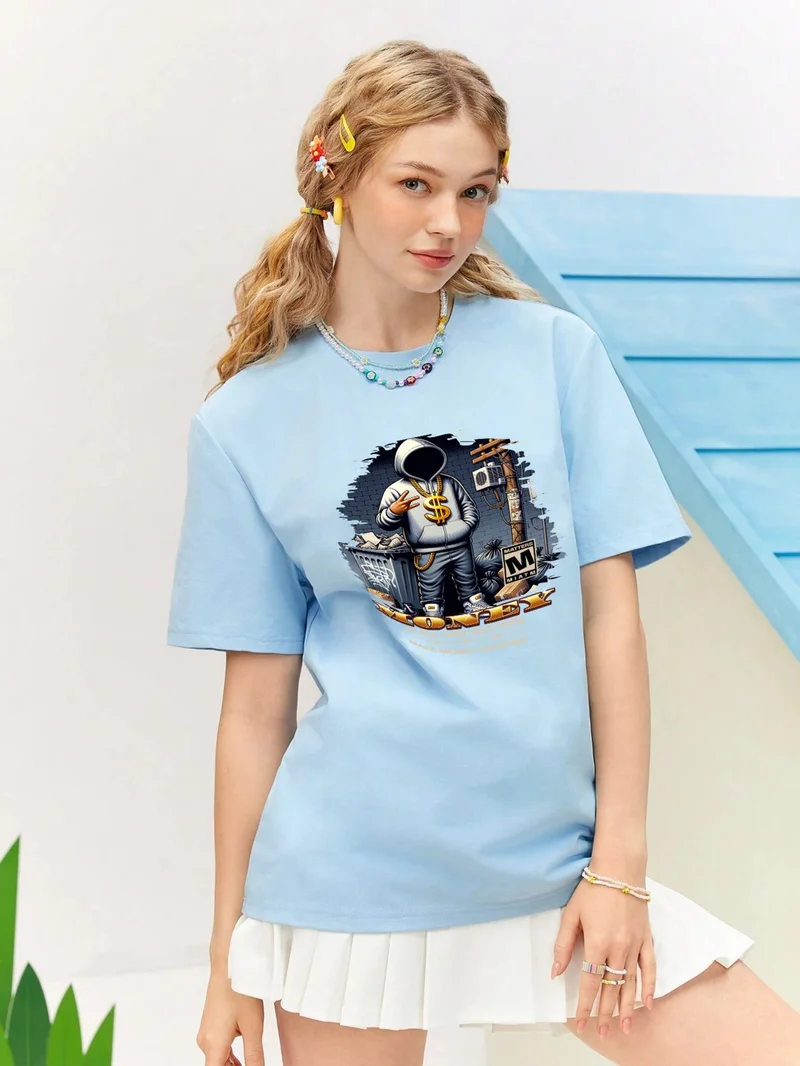 DogFish Lover Combination Couple Money Printed Oversize Cotton T-Shirt, Pack of 2