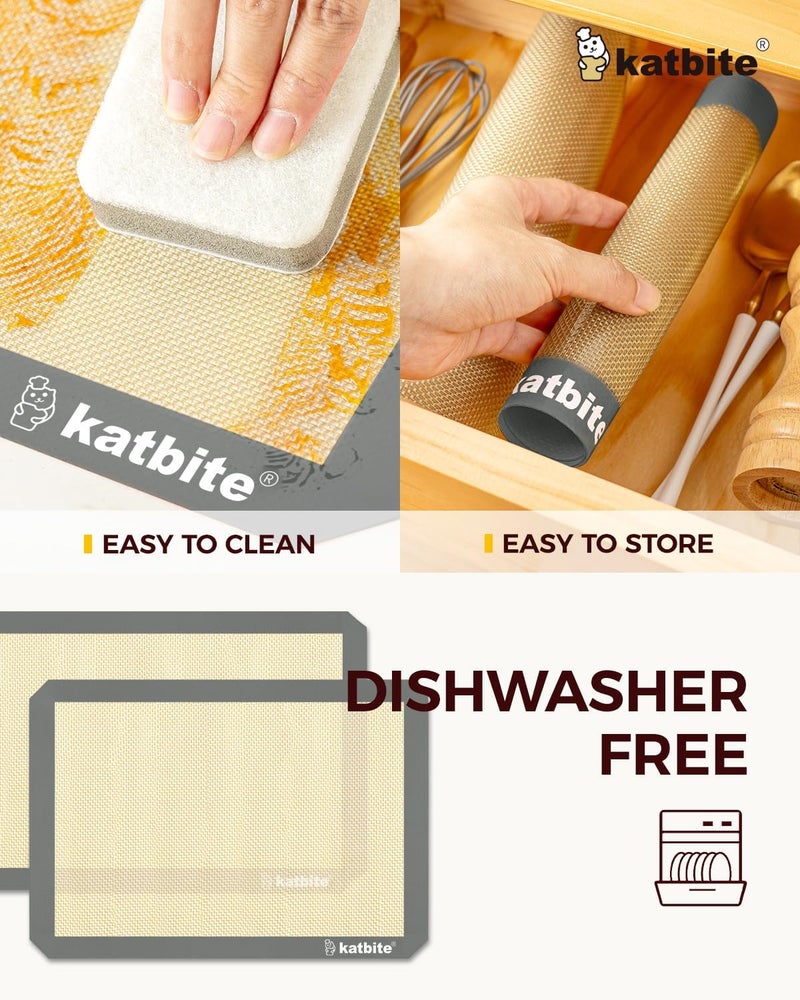 katbite Silicone Baking Mat, Large Baking Mat Set of 3-2 Half Sheets Mats (11 5/8" x 16 1/2") + 1 Quarter Baking Sheets, Reusable & Nonstick Bakeware Mats for Cookies, Macarons, Bread and Pastry - Image 4