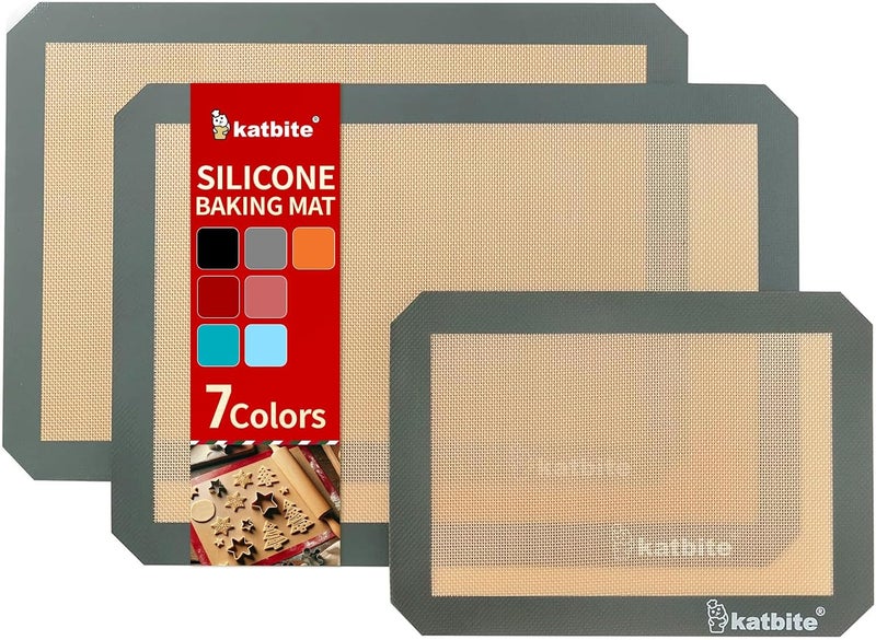 katbite Silicone Baking Mat, Large Baking Mat Set of 3-2 Half Sheets Mats (11 5/8" x 16 1/2") + 1 Quarter Baking Sheets, Reusable & Nonstick Bakeware Mats for Cookies, Macarons, Bread and Pastry - Image 1