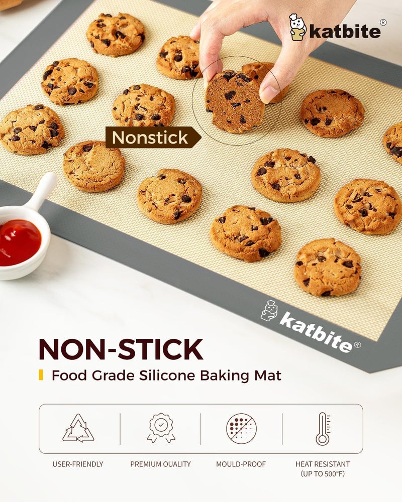 katbite Silicone Baking Mat, Large Baking Mat Set of 3-2 Half Sheets Mats (11 5/8" x 16 1/2") + 1 Quarter Baking Sheets, Reusable & Nonstick Bakeware Mats for Cookies, Macarons, Bread and Pastry - Image 3