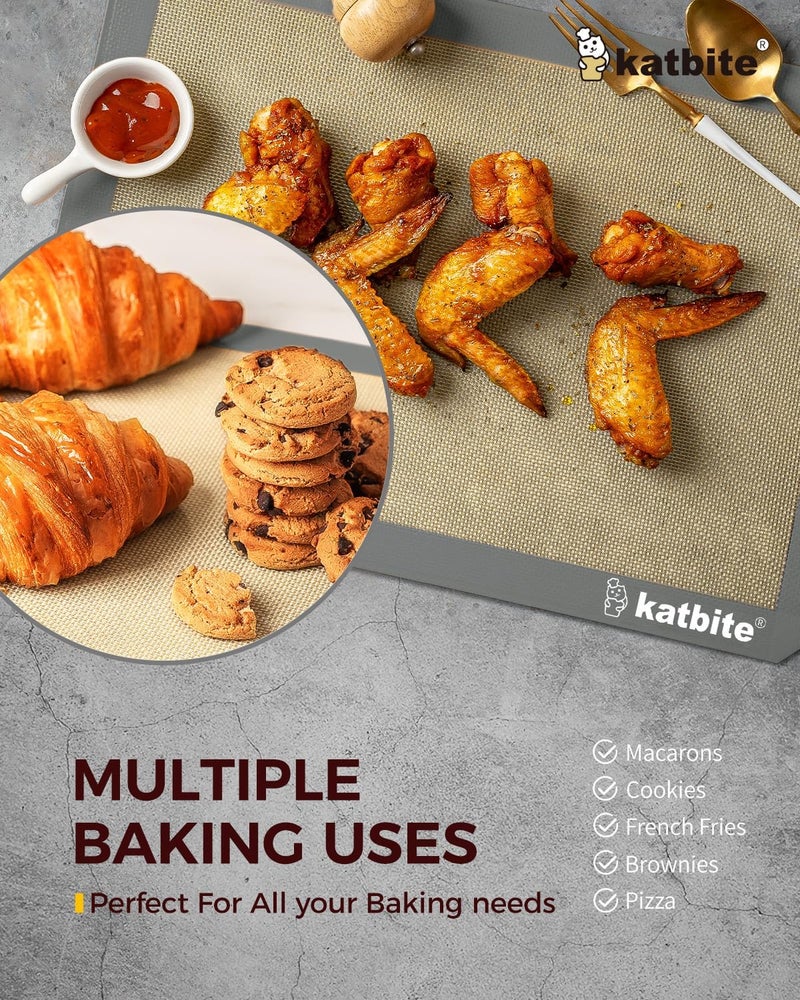 katbite Silicone Baking Mat, Large Baking Mat Set of 3-2 Half Sheets Mats (11 5/8" x 16 1/2") + 1 Quarter Baking Sheets, Reusable & Nonstick Bakeware Mats for Cookies, Macarons, Bread and Pastry - Image 5