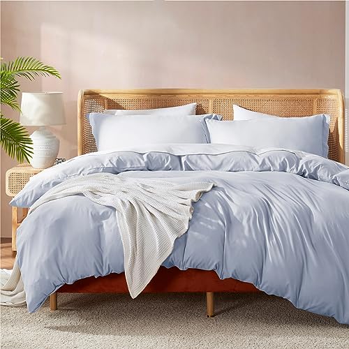 Nestl Ice Blue California King Duvet Cover Sets  Soft Double Brushed Cal King Duvet Cover 3 Piece with Button Closure 1 Duvet Cover 104x98 inches and 2 Pillow Shams