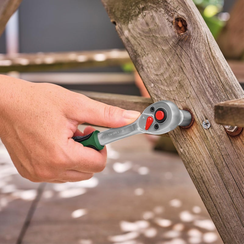 BOSCH طقم رافعة 1/4" + 1/2" مكون من 57 قطعة عزم دوران عالي، تصميم مريح وأدوات متعددة الاستخدامات لمهام DIY في المنزل، مع مفاتيح، امتدادات وقطع. - Image 3