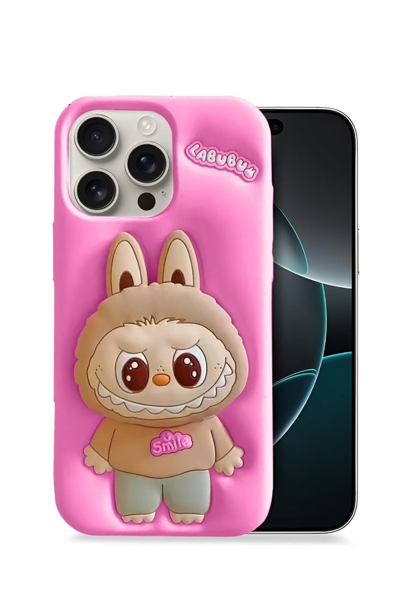 Labubu iPhone 16 Pro Case with 3D Holder – Cute Pop-up Silicone Shockproof Case, Full Protective Soft Cover with Unique Cartoon Design - Image 1
