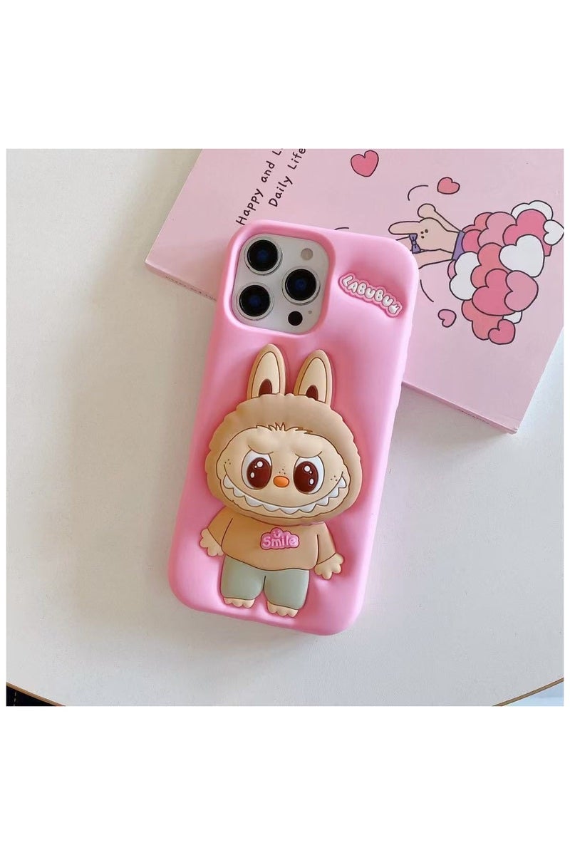 Labubu iPhone 16 Pro Case with 3D Holder – Cute Pop-up Silicone Shockproof Case, Full Protective Soft Cover with Unique Cartoon Design - Image 2
