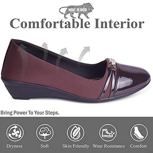 XE Looks Women's Brown Trendy Glossy Bellies | Elegant Design with Cushioned Support | Lightweight Wedge Style | Anti-Slip Sole Bellies For Girls & Women - Image 5