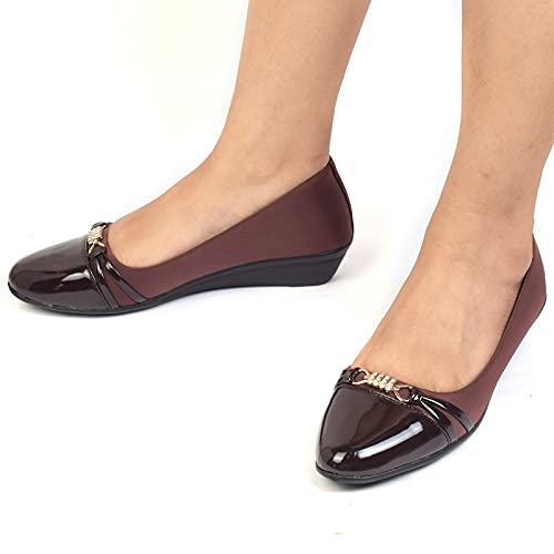 XE Looks Women's Brown Trendy Glossy Bellies | Elegant Design with Cushioned Support | Lightweight Wedge Style | Anti-Slip Sole Bellies For Girls & Women - Image 2