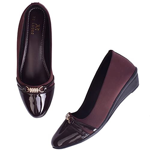 XE Looks Women's Brown Trendy Glossy Bellies | Elegant Design with Cushioned Support | Lightweight Wedge Style | Anti-Slip Sole Bellies For Girls & Women - Image 1