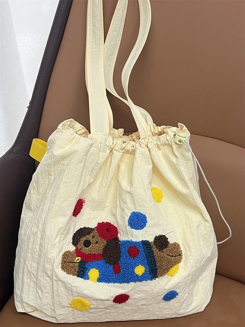 Cute Embroidered All-Match Artistic Shoulder Bag Tote Bag Women'S Lazy Style Large Capacity Commuting Shoulder Bag For Students - Image 2