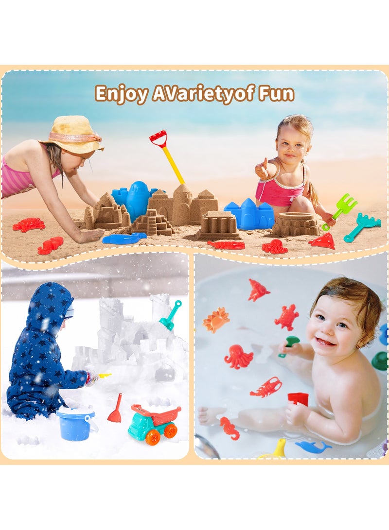 HomKawt 29 PCS Beach Toy Set Plastic Multifunctional Children Gift with Storage Net Bag Beach Plastic Toy Shovel Truck Bucket - Image 4