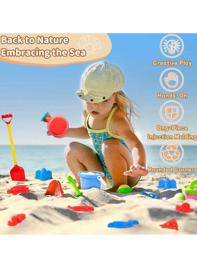 HomKawt 29 PCS Beach Toy Set Plastic Multifunctional Children Gift with Storage Net Bag Beach Plastic Toy Shovel Truck Bucket - Image 5