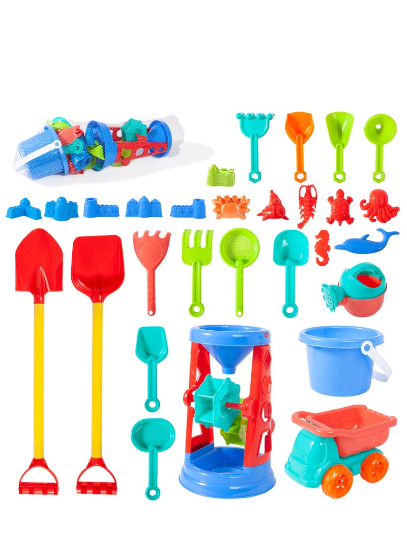 HomKawt 29 PCS Beach Toy Set Plastic Multifunctional Children Gift with Storage Net Bag Beach Plastic Toy Shovel Truck Bucket - Image 2
