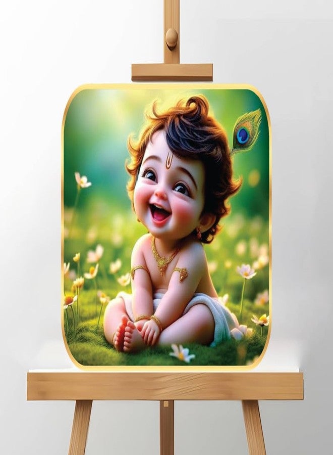 wallpics Cute little Bal Gopal Baby God Krishna| Kanha Ji | Laddu Lord Makhan Chor Wall Painting with Sparkle lamination Round Golden Framed Poster for Pregnant Women ||16 x 16 inch || g3 - Image 2