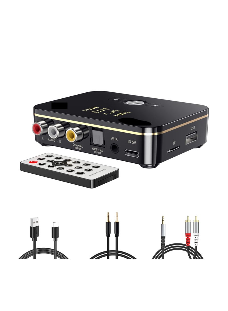 SOLARAE Audio Receiver Transmitter 2 in 1, Bluetooth 5.0, with Remote, Bluetooth Hi-Fi Audio Adapter with 3.5mm＆RCA, COAXIAL, Optical, NFC, Aptx-LL for Home and Car Stereo, AV Receiver or Amplifier - Image 1