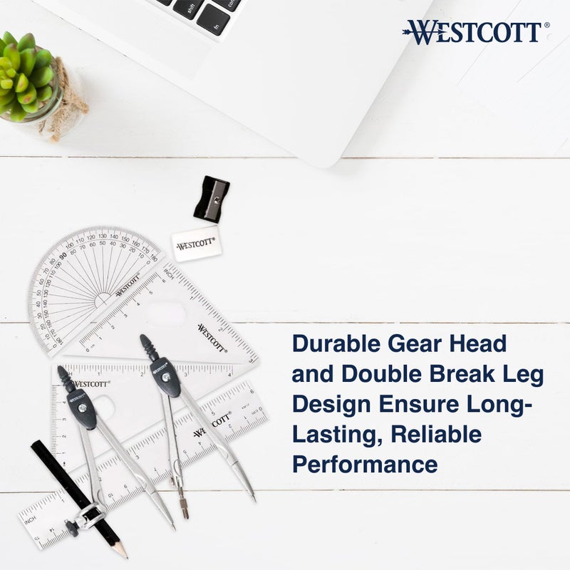 Westcott 10-Piece Math Set for Students, Includes 2 Compasses, Protractor & Ruler, Back to School, Classroom, School Supplies, Geometry Practice, Durable Storage Case - Image 4
