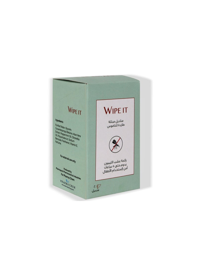 Wipe It Mosquito Repellent Wipes, 20 Wipes, DEET-Free, Lemongrass Scent, Up to 5 Hours Mosquito Protection, Suitable for Kids - Image 2