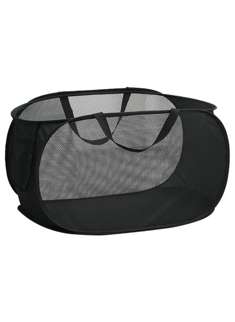 Pop Up Laundry Mesh Hamper Basket Storage Solution Compact Bin Mesh Collapsible Bag Laundry Hamper Collapsible Laundry Basket Black Single Compartment.