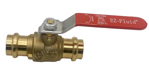 EZ-Fluid Plumbing 3/4" Press x Press Ball Valve Heavy Duty LF Brass Full Port Water Stop Shut Off Ball Valve, For Copper Tubing, Quarter Turn, Red Handle,Propress Copper Pipe Connection (1Pc) - Image 2